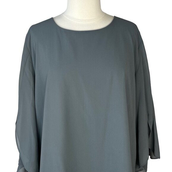Acevog Womens Chiffon Blouse Green Long Sleeves Back Zip Lined XXXXL 4XL New - Picture 3 of 11